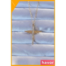 Havor Zirkon Taşlı Paslanmaz Çelik Kolye 45CM Uzunluk