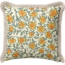 Hanna Home Dekoratif Kırlent Kılıfı Çiçek Desenli Salon Koltuk Yastığı Saçaklı Yastık Kılıfı 43X43 cm