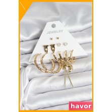 Havor Pirinç Malzemeden 6 Adet Kadın Küpe Seti