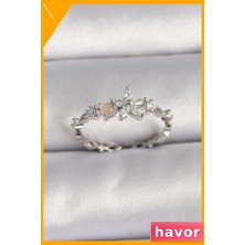 Havor Ayarlanabilir Pirinç Yüzük Zirkon Taşlı Çiçek Desenli
