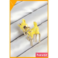 Havor Zirkon Taşlı Fiyonk Detaylı Iyon Broş Sarı Ceylan Figürlü