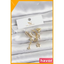 Havor Gece Temalı Zirkon Taşlı 3'lü Pirinç Kadın Küpe Seti