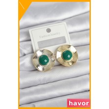 Havor Pirinç Malzemeden Üretilmiş Yeşil Renkli Kadın Küpe