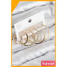 Havor Pirinç Halka Küpe Seti Altın Tonlarında