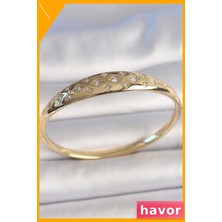 Havor Zirkon Taşlı Pirinç Kadın Bilek Kelepçesi Yıldız Desenli