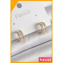 Havor Zirkon Taşlı Kadın Küpe Pirinç Malzeme