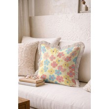 Hanna Home Saçaklı Kırlent Kılıfı Tropikal Çiçek Desenli Saçaklı Kırlent Yatak Odası Dekoru 43X43 cm