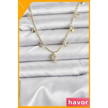 Havor Pirinç Kolye Zirkon Taş Detaylı Kutup Yıldızı Tasarımı