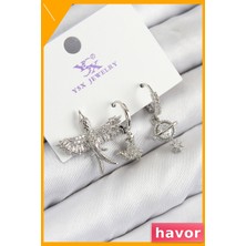 Havor Pirinç Zirkon Taşlı Kuş Figürlü 3'lü Küpe Seti