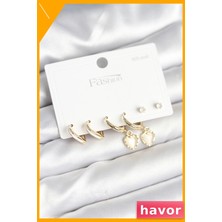 Havor 925 Ayar Gümüş Çivili Kalp Detaylı Kadın Küpe Seti