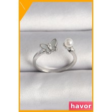 Havor Ayarlanabilir Kelebek Figürlü Pirinç Yüzük Zirkon Taş Detaylı
