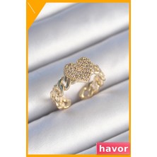 Havor Zirkon Taşlı Kalp Desenli Ayarlanabilir Kadın Yüzüğü