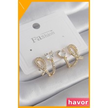 Havor Zirkon Taşlı Kalp Desenli Pirinç Kadın Küpe
