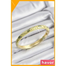 Havor Pirinç Kadın Kelepçe Yaprak Motifli Yeşil Mineli