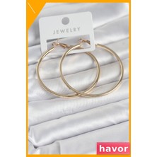 Havor Köşeli Halka Pirinç Küpe 54 mm Gold Renk Kadın