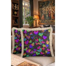 Hanna Home Saçaklı Saçaklı Kırlent Renkli Kalp Desenli Kırlent Kılıfı Yatak Odası Dekoru 43X43 cm