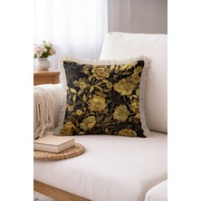 Hanna Home Saçaklı Saçaklı Kırlent Tropikal Çiçek Desenli Kırlent Kılıfı Oturma Odası Kırlenti 43X43 cm