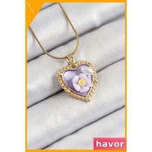 Havor Paslanmaz Çelik Kadın Kolyesi Papatya Figürlü Kalp Tasarım
