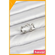 Havor Ayarlanabilir Pirinç Yüzük Zirkon Taşlı Inci Detaylı