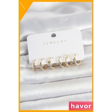 Havor Botega Model Pirinç Gold Renk Kadın Küpe Seti