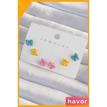 Havor Minimal Fiyonk Desenli Pirinç Küpe Seti Renkli Emaye Kaplama