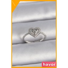 Havor Ayarlanabilir Kalp Desenli Kadın Yüzüğü Zirkon Taşlı