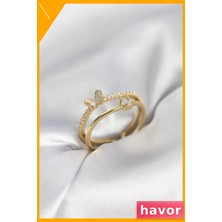 Havor Ayarlanabilir Pirinç Kelebek Desenli Kadın Yüzük