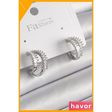 Havor Zirkon Taşlı Ikili Pirinç Kadın Küpe Seti