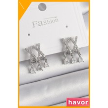 Havor Pirinç Zirkon Taşlı Sallantı Detaylı Kadın Küpe