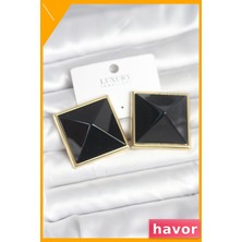 Havor Pirinç Kaplama Piramit Desenli Kadın Küpeleri
