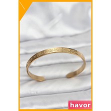 Havor Ayetel Kürsi Yazılı 316L Çelik Bileklik Gold Renk