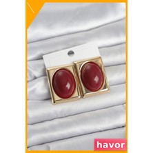 Havor Pirinç Kare Tasarım Bordo Renk Kadın Küpe