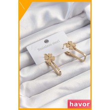 Havor Geometrik Yonca Desenli Kararmaz Paslanmaz Küpe