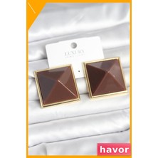 Havor Pirinç Kaplama Piramit Desenli Kadın Küpeleri