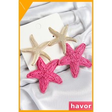 Havor Pirinç Deniz Yıldızı Desenli Sallantılı Küpe Pembe Renk