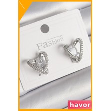 Havor Zirkon Taşlı Kalp Şekilli Pirinç Kadın Küpe