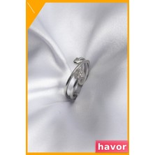 Havor Zirkon Taşlı Kalp Desenli Kadın Yüzüğü Pirinç Malzeme