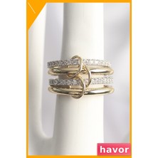 Havor 4'lü Pirinç Yüzük Seti Mix Renk Zirkon Taşlı Kadın