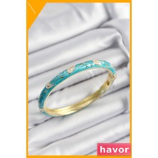 Havor Pirinç Kelepçe Bileklik Mineli Yaprak Desenli