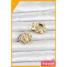 Havor Zirkon Taşlı Düğme Broş 2'li Set Altın Kaplama Pirinç
