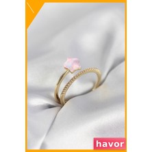 Havor Ayarlanabilir Pirinç Yüzük Zirkon Taşlı Pembe Renk