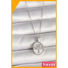 Havor Zirkon Taş Işlemeli Beyaz Mineli Kadın Kolye 45CM Zincir