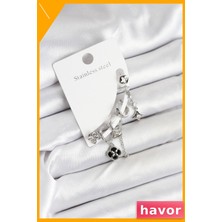 Havor Pirinç Malzemeden Kadın Küpe Seti Gümüş Renk