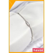 Havor Zirkon Taşlı Dikdörtgen Ezme Desenli Kadın Bileklik