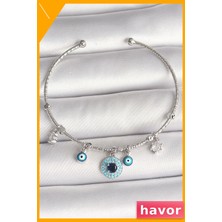 Havor Zirkon Taşlı Nazar Boncuklu Pirinç Bileklik Figürü