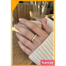 Havor Ayarlanabilir Yılan Desenli Pirinç Yüzük Zirkon Taşlı