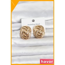 Havor Motif Desenli 316L Paslanmaz Çelik Kadın Küpe Gold