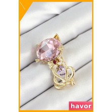 Havor Pembe Zirkon Taşlı Kedi Figürlü Kadın Broş