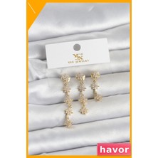 Havor Pirinç Gold Renk Sıralı Kutup Yıldızı Model 3'lü Kadın Küpe
