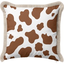 Hanna Home Dekoratif Kırlent Kılıfı Toprak Kahverengi Kırlent Kılıfı Hayvan Desenli Saçaklı Kırlent Yatak Odası Dekoru 43X43 cm
